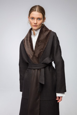 Manteau en lin et laine - Noir