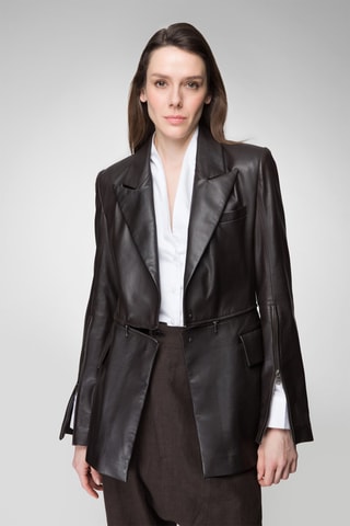 Manteau en cuir d’agneau nappa Noir