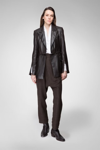 Manteau en cuir d’agneau nappa Noir