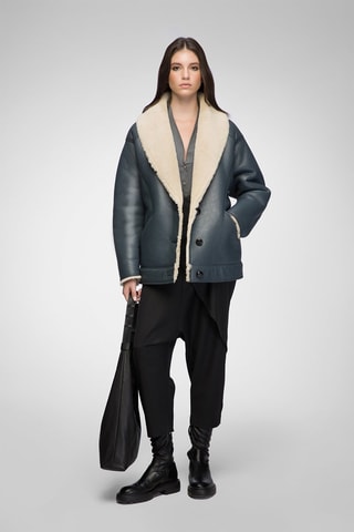 Manteau en peau lainée de mouton - Bleu