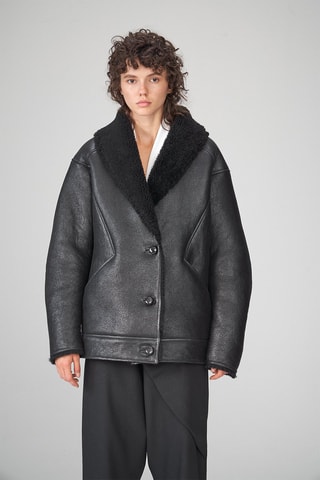 Manteau en peau lainée de mouton - Noir