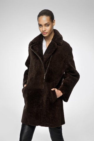 Manteau en peau lainée de mouton - Marron