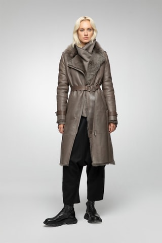 Manteau en peau lainée de mouton - Gris