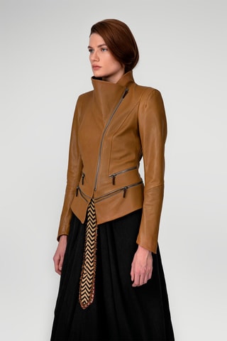 Veste en cuir d’agneau Camel