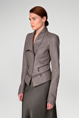 Veste en cuir d’agneau Gris