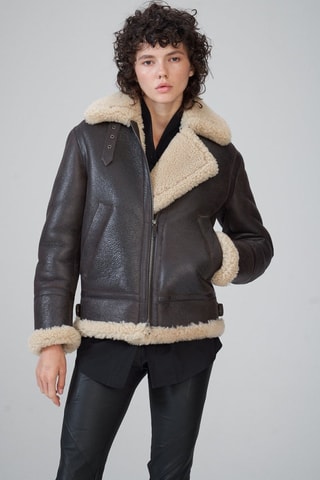 Veste en peau lainée de mouton - Marron et beige