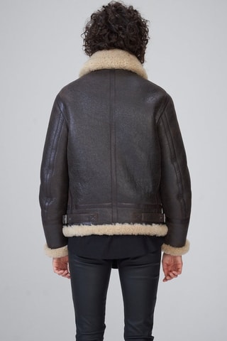 Veste en peau lainée de mouton - Marron et beige