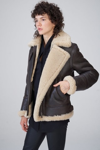 Veste en peau lainée de mouton - Marron et beige