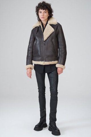 Veste en peau lainée de mouton - Marron et beige