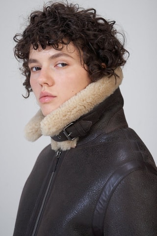 Veste en peau lainée de mouton - Marron et beige