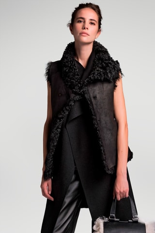 Veste réversible en peau lainée de mouton - Noir