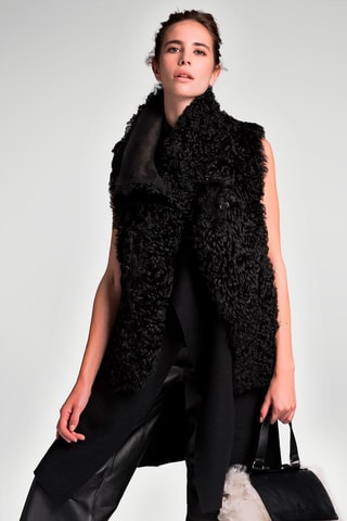 Veste réversible en peau lainée de mouton - Noir