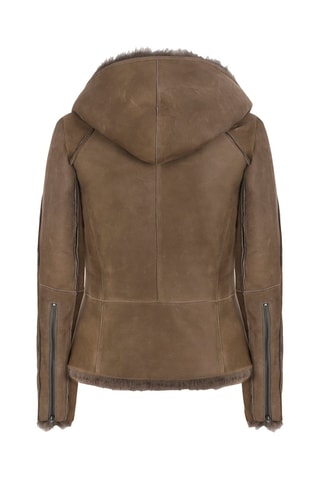 Veste à capuche en peau lainée de mouton - Marron