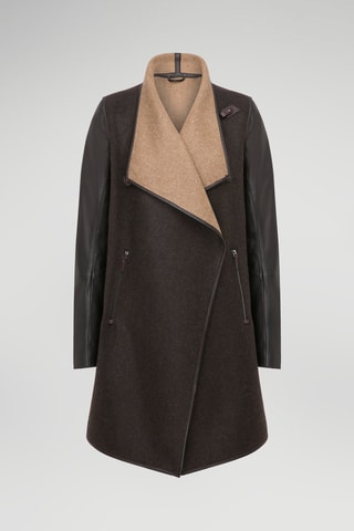 Manteau en laine et cuir d'agneau - Marron