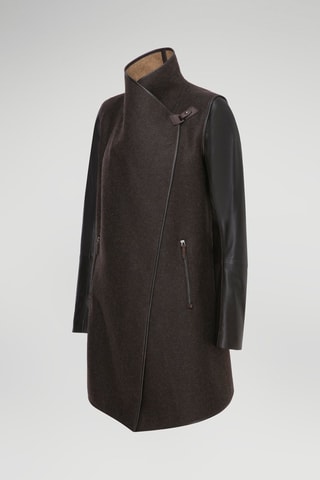 Manteau en laine et cuir d'agneau - Marron
