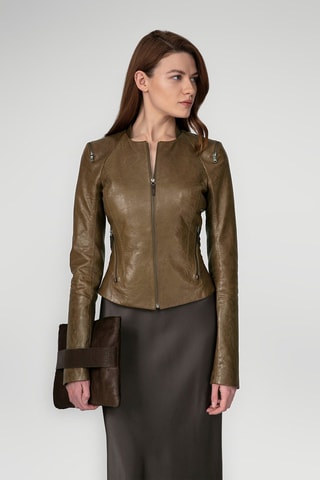 Veste en cuir d'agneau - Marron