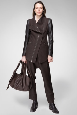 Veste en cuir d'agneau et en laine - Marron