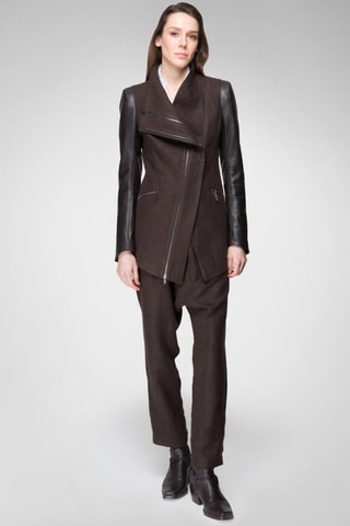 Veste en cuir d'agneau et en laine - Marron