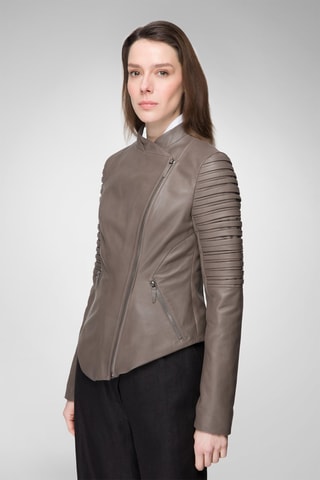 Veste en cuir d’agneau nappa - Taupe