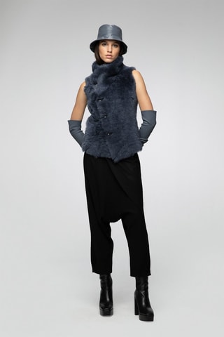 Veste sans manches en peau lainée de mouton - Indigo
