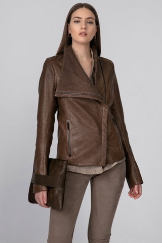 Veste en cuir d'agneau - Marron