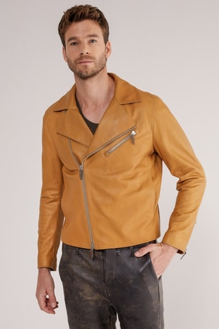 Veste en cuir d'agneau - Jaune moutarde