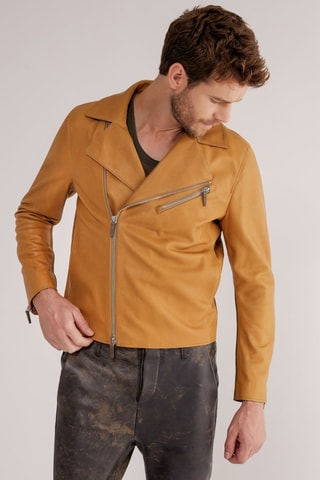 Veste en cuir d'agneau - Jaune moutarde
