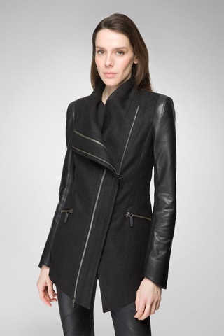Veste en cuir d'agneau et en laine - Noir