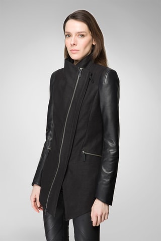 Veste en cuir d'agneau et en laine - Noir