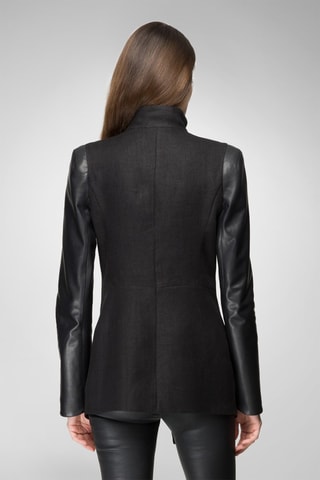 Veste en cuir d'agneau et en laine - Noir