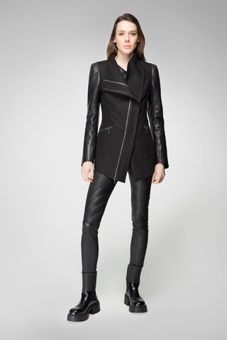 Veste en cuir d'agneau et en laine - Noir