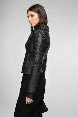 Veste en cuir d'agneau Noir
