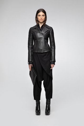 Veste en cuir d'agneau Noir