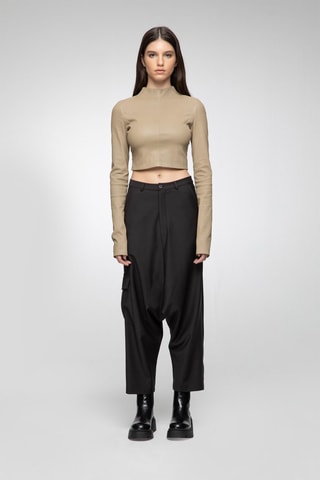 Crop top en cuir d’agneau - Beige foncé
