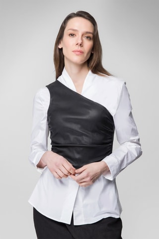 Top asymétrique en cuir d’agneau nappa - Noir