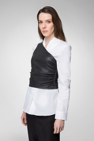 Top asymétrique en cuir d’agneau nappa - Noir