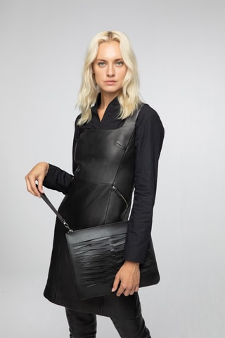 Robe droite en cuir d'agneau - Noir