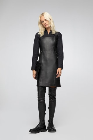 Robe droite en cuir d'agneau - Noir