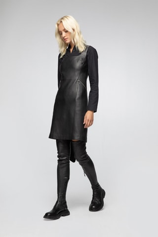 Robe droite en cuir d'agneau - Noir