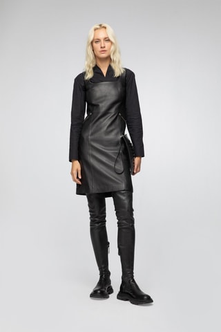 Robe droite en cuir d'agneau - Noir