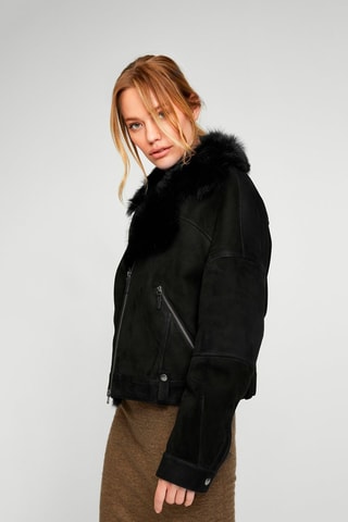 Veste en peau lainée de mouton - Noir