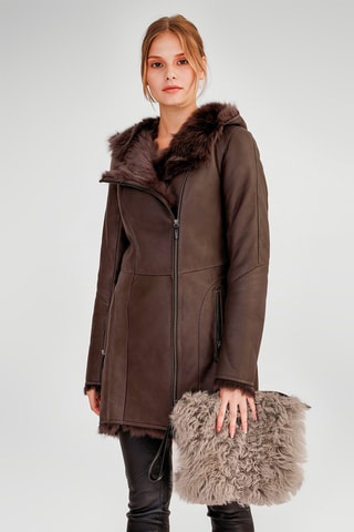Manteau à capuche en laine de mouton - Marron