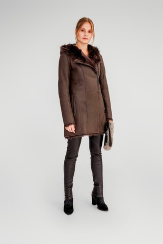 Manteau à capuche en laine de mouton - Marron