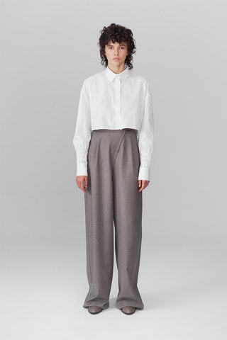 Pantalon large en laine taille haute - Beige