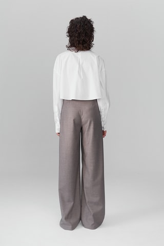 Pantalon large en laine taille haute - Beige