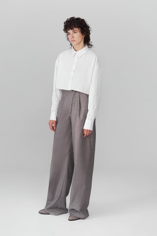 Pantalon large en laine taille haute - Beige