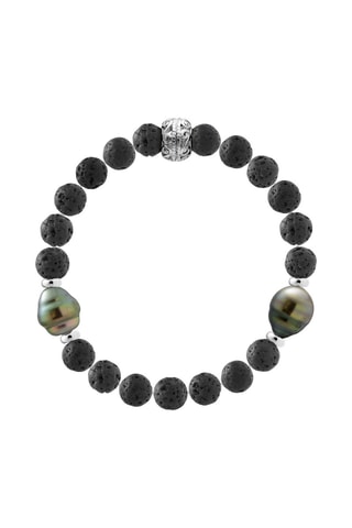 Bracelet - Argent, pierres de lave naturelle et perles de culture de Tahiti