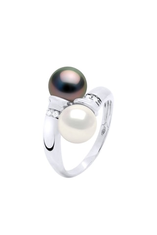 Bague - Or blanc, diamants, perle de culture de Tahiti et perle de culture