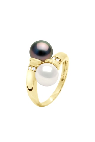 Bague - Or jaune, diamants, perle de culture de Tahiti et perle de culture