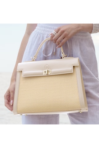 Sac à main en cuir - Beige et blanc
